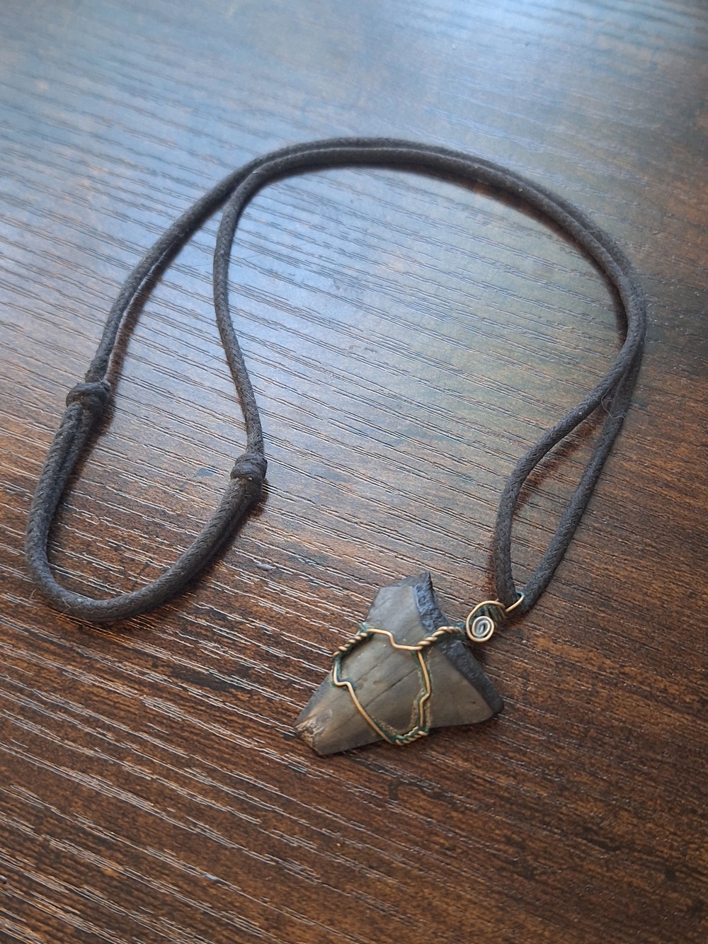 Handcrafted Gray Shark Tooth Pendant Necklace Adjustable